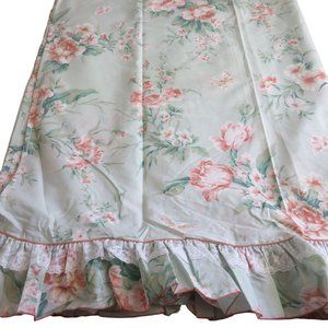 Vintage JP Stevens King Flat Sheet Green Floral Lace Ruffle No Iron Deadstock